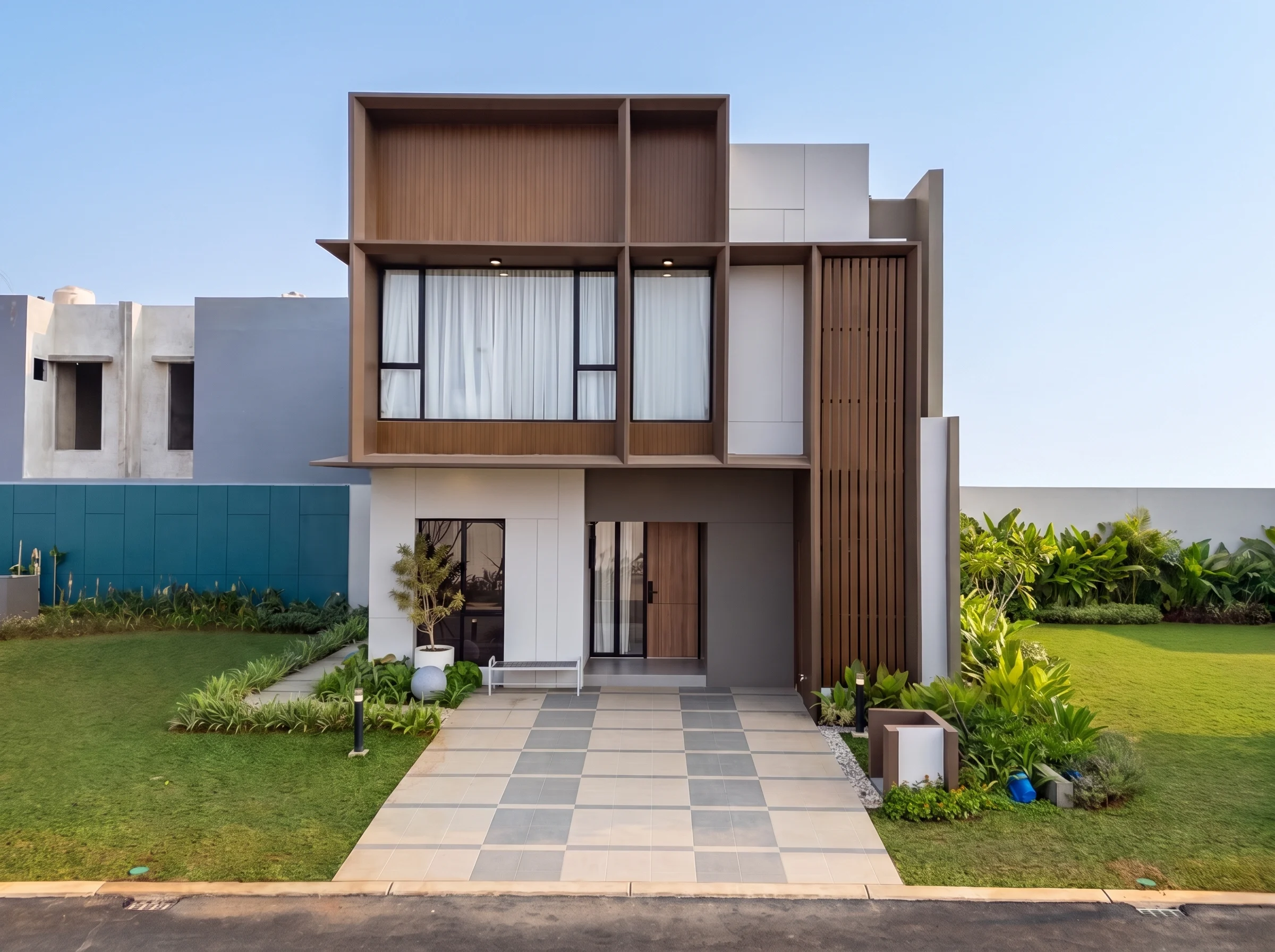 Fasad rumah hoek tipe QUINA 12x14 di Cluster Ryil Sutera Rasuna