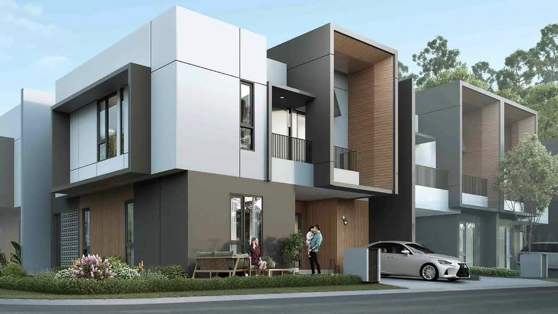 Fasad rumah hoek tipe Zeta di Cluster YMMA dan Koza Sutera Rasuna